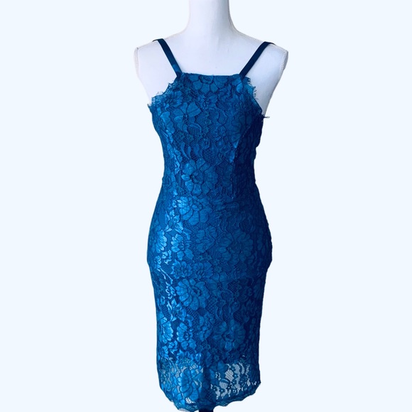 LULU’S WISHFUL WANDERING BLUE LACE BODYCON MIDI DRESS - Picture 15 of 16